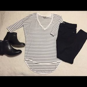 Express One-Eleven Black/White Stripe Deep V-neck